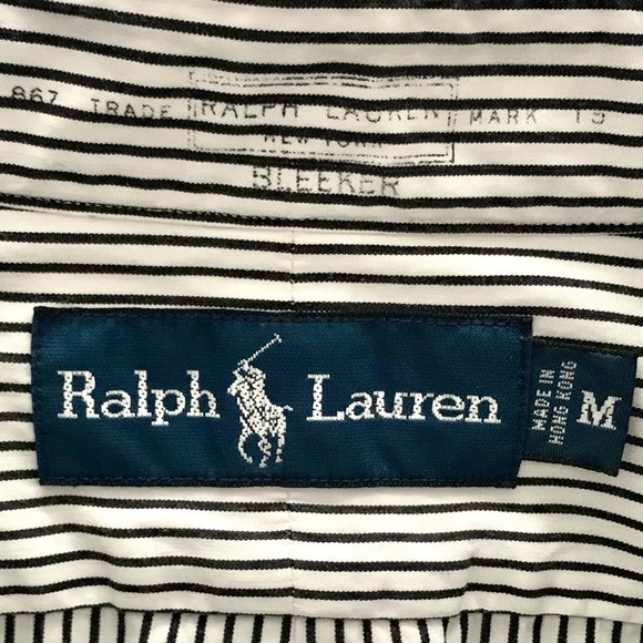 RALPH LAUREN 100% Cotton Men's Black/White Striped Shirt, Size M - Picture 7 of 10